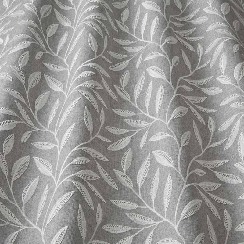 Whitwell Fabric - Flint by black-grey botanical embroideried fabric from iLiv