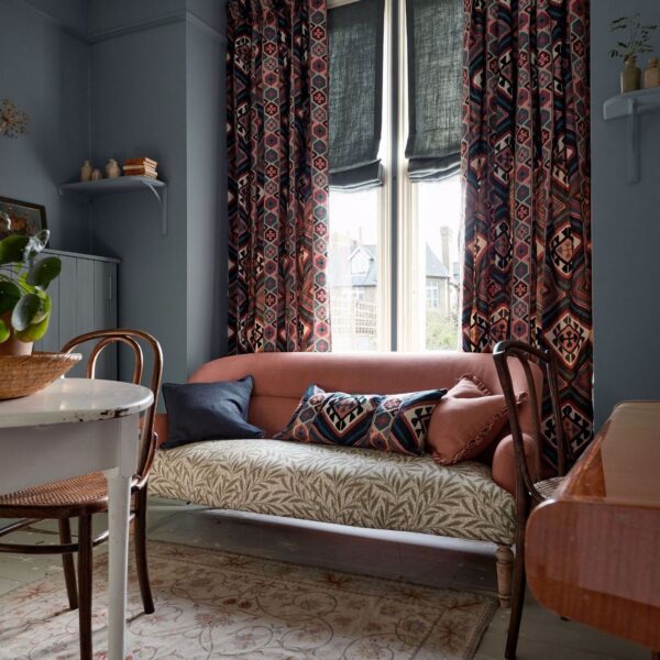 Dorothys Kilim Fabric - Barbed Berry / Indigo from
