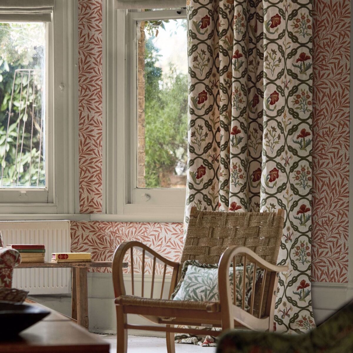 Mays Coverlet Fabric - Indigo / Rose from
