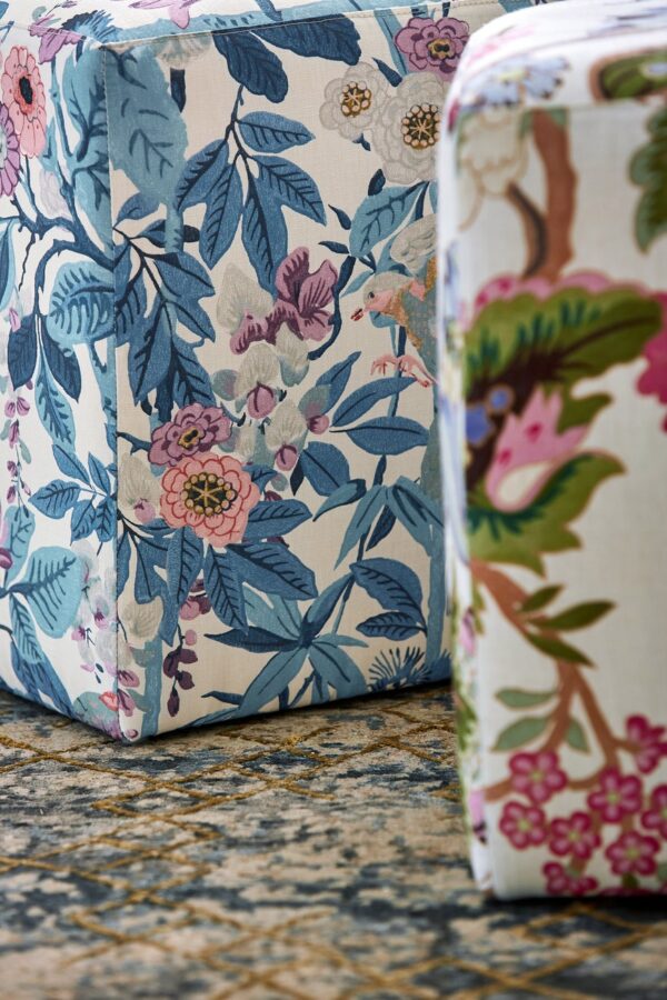 Bamboo & Bird Fabric - China Blue / Lotus Pink from