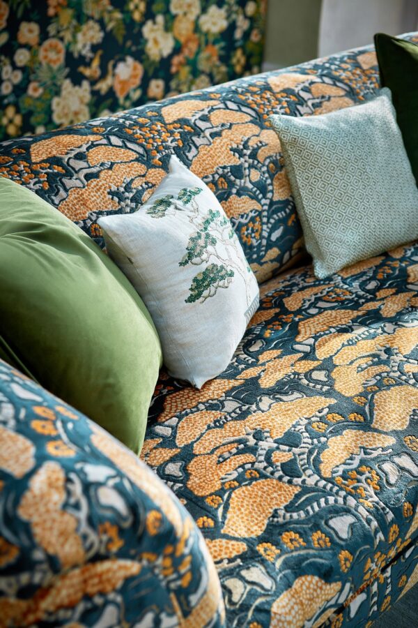 Bonsai and Gingko Fabric - Midnight / Orange from