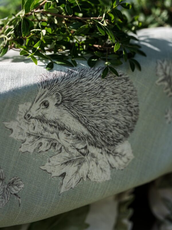 Squirrel and Hedgehog Fabric - Seaspray / Charcoal from