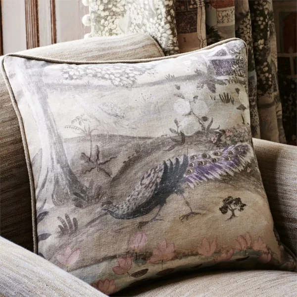 Peacock Garden Fabric - Linen / Silver from