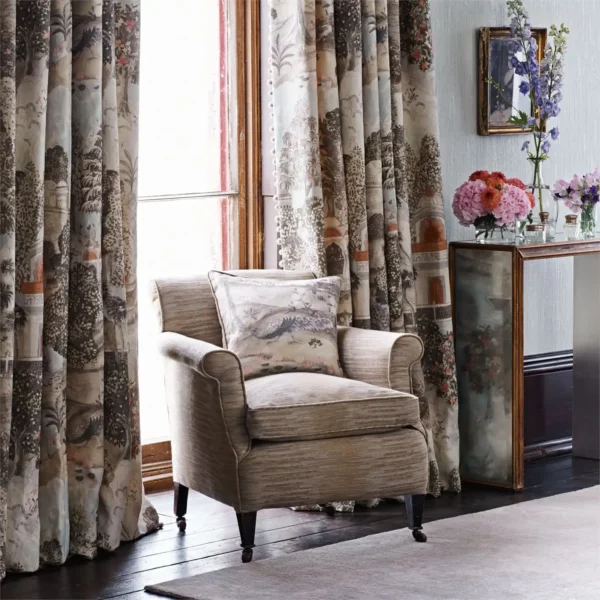Peacock Garden Fabric - Linen / Silver from