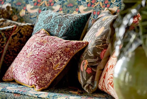 Strawberry Thief Velvet Fabric - Crimson / Slate from