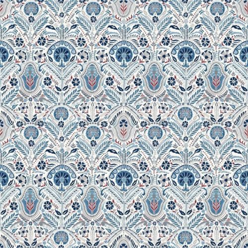 Lustleigh Fabric - Indigo by blue botanical printed fabric from William Yeoward