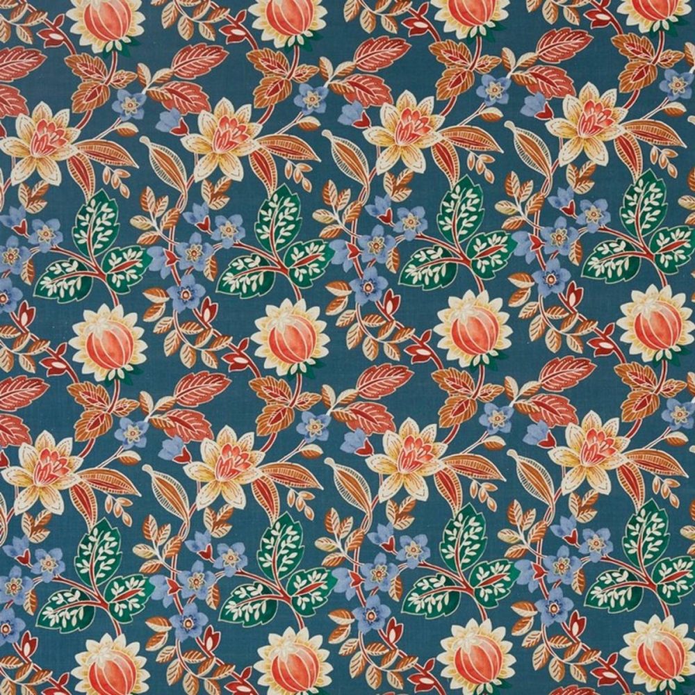 Kamala Fabric - Indigo by blue botanical printed fabric from Prestigious Textiles