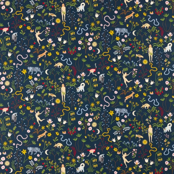 Garden of Eden Fabric - Midnight by blue botanical printed fabric from Scion