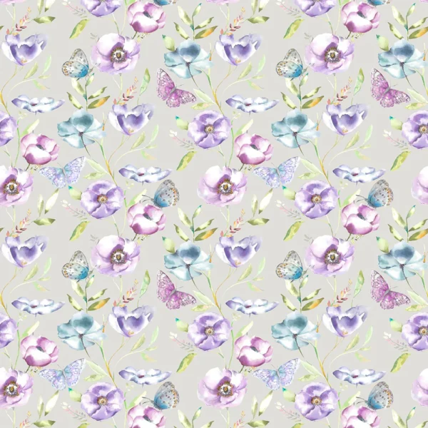 Farfalla Fabric - Plum by purple botanical cotton fabric from Voyage Maison