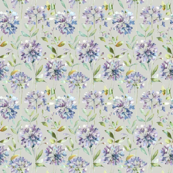 Clovelly Fabric - Violet by purple botanical cotton fabric from Voyage Maison