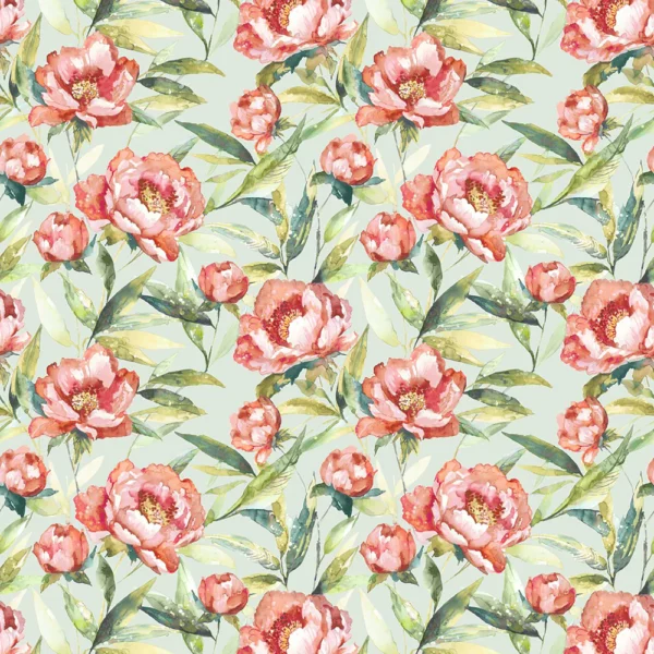 Earnley Fabric - Duckegg by red botanical cotton fabric from Voyage Maison