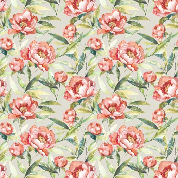 Earnley Fabric - Stone by red botanical cotton fabric from Voyage Maison
