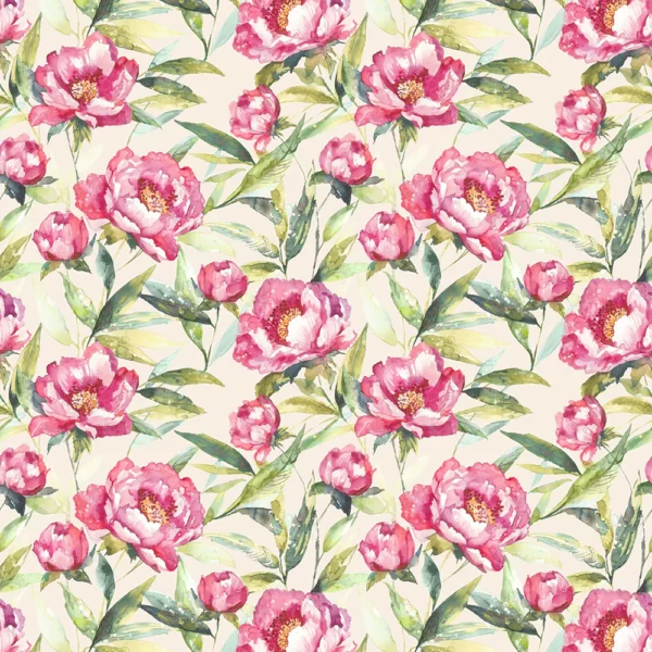 Earnley Fabric - Peony by pink botanical cotton fabric from Voyage Maison