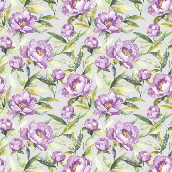 Earnley Fabric - Orchid by purple botanical cotton fabric from Voyage Maison