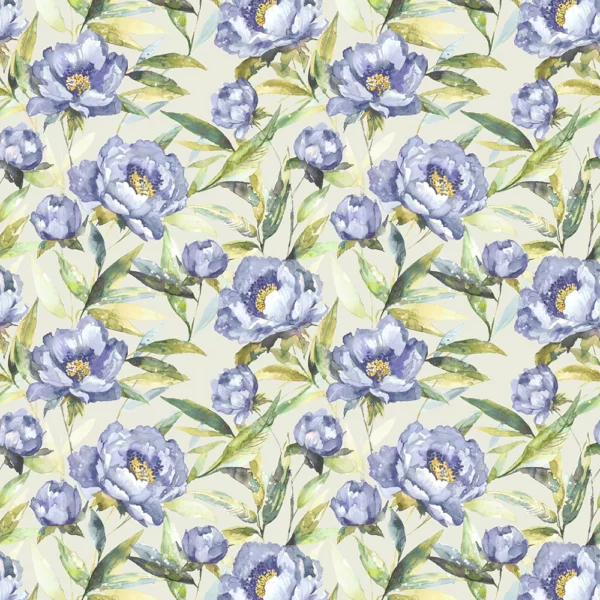 Earnley Fabric - Bluebell by blue botanical cotton fabric from Voyage Maison