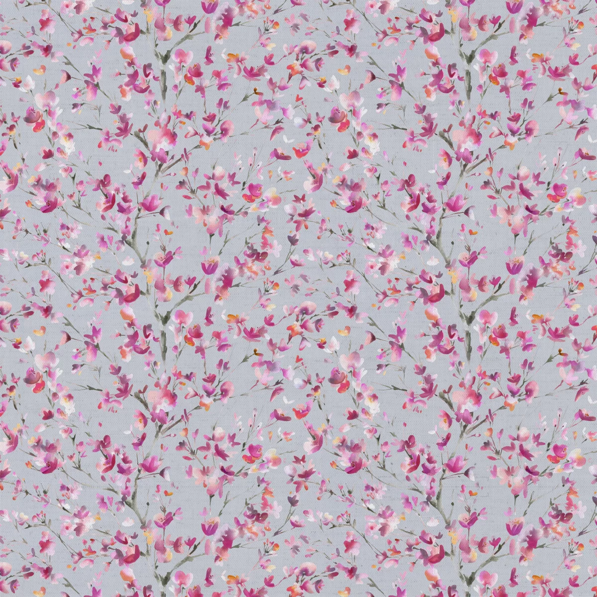 Belsay Fabric - Peony / Silver by blue botanical cotton fabric from Voyage Maison