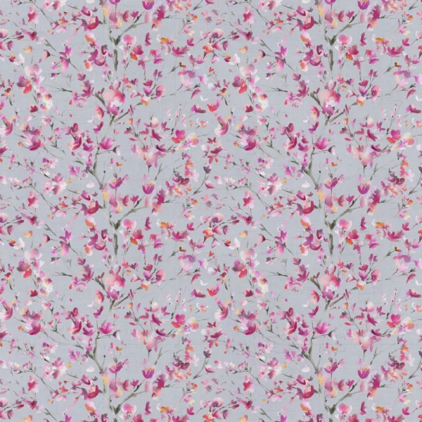 Belsay Fabric - Peony / Silver by blue botanical cotton fabric from Voyage Maison