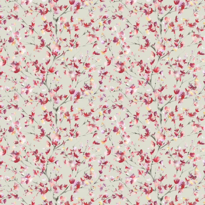 Belsay Fabric - Raspberry / Sand swatch