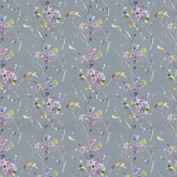 Armathwaite Fabric - Violet / Slate by black-grey animal cotton fabric from Voyage Maison