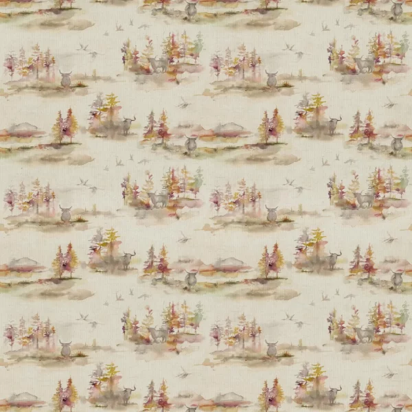 Caledonian Forest Fabric - Linen Plum by neutral animal cotton fabric from Voyage Maison