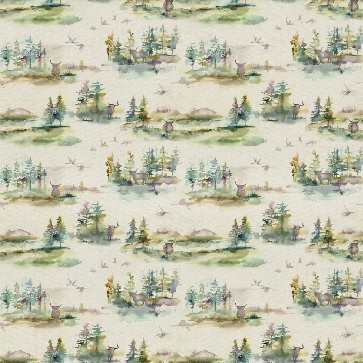 Caledonian Forest Fabric - Topaz by blue animal cotton fabric from Voyage Maison