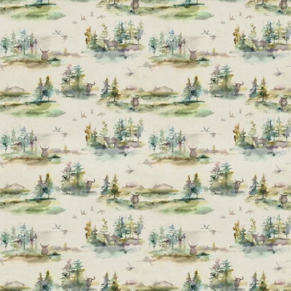 Caledonian Forest Fabric - Topaz by blue animal cotton fabric from Voyage Maison