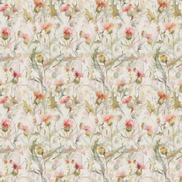 Cirsium Fabric - Cream Russett by multicolour botanical cotton fabric from Voyage Maison
