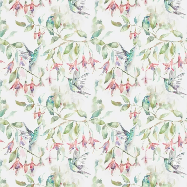 Fuchsia Flight Fabric - Cream by multicolour animal cotton fabric from Voyage Maison