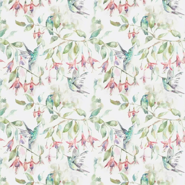 Fuchsia Flight Fabric - Cream swatch