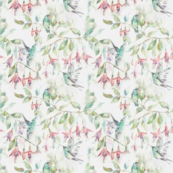 Fuchsia Flight Fabric - Linen by multicolour animal cotton fabric from Voyage Maison