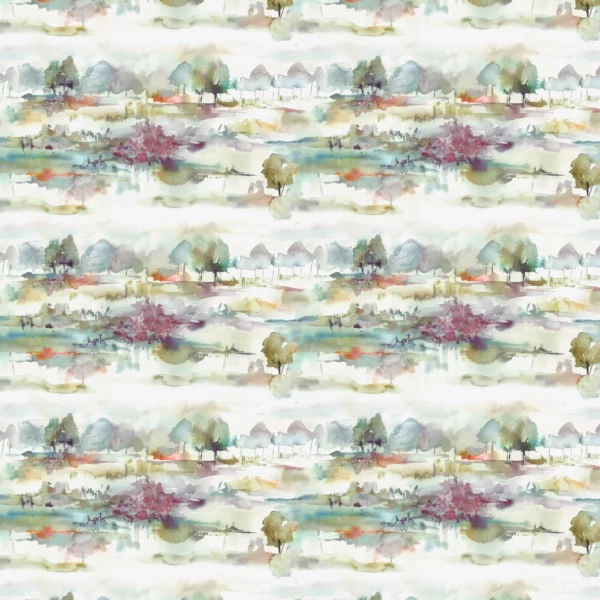 Heather Moors Fabric - Linen by multicolour botanical cotton fabric from Voyage Maison