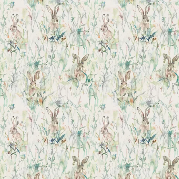 Jack Rabbit Fabric - Cream by multicolour animal cotton fabric from Voyage Maison