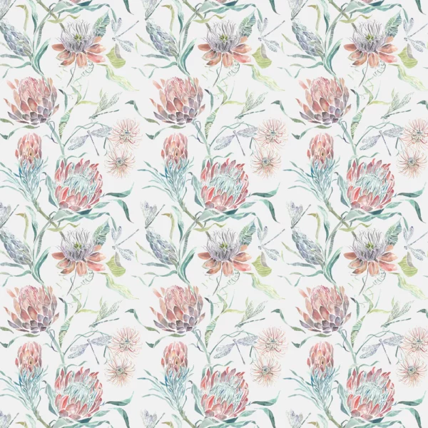 Moorehaven Fabric - Pomegranate by multicolour botanical printed fabric from Voyage Maison