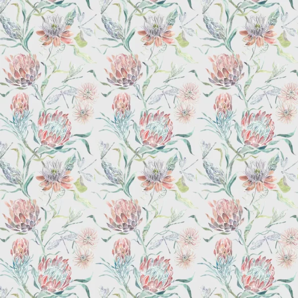 Moorehaven Fabric - Silver by multicolour botanical printed fabric from Voyage Maison
