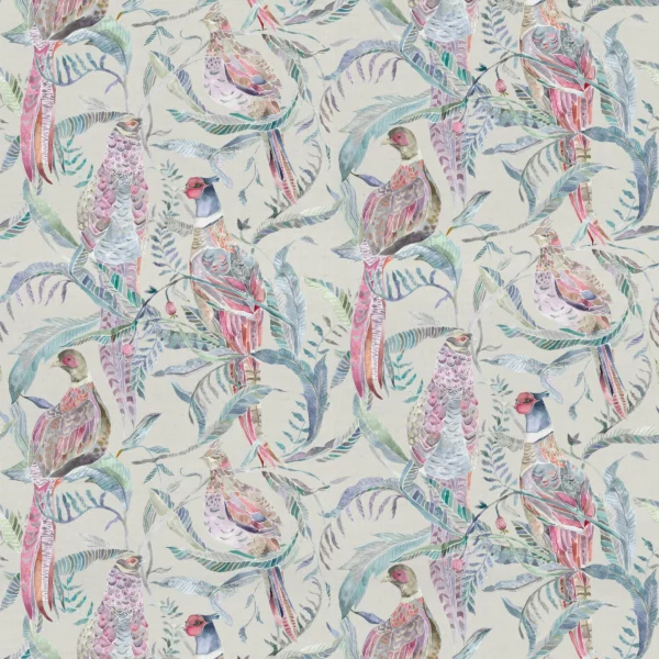 Torrington Fabric - Loganberry Parchment by multicolour animal printed fabric from Voyage Maison