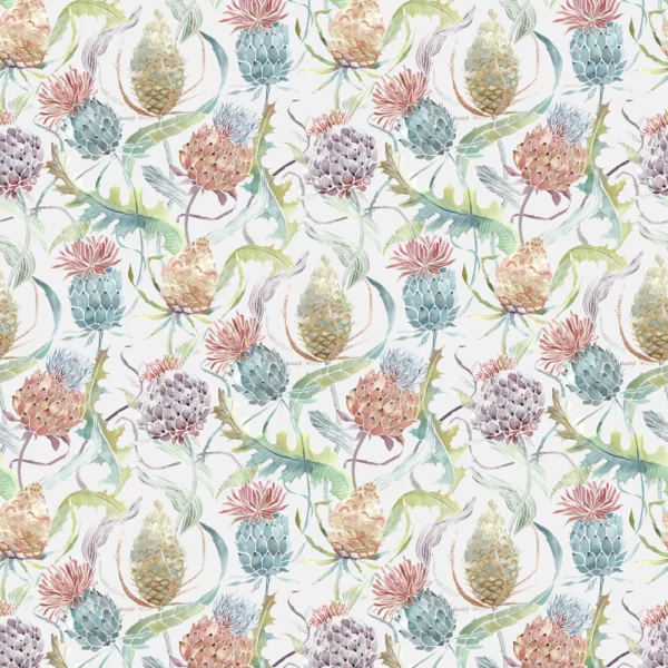 Meadwell Fabric - Pomegranate by multicolour botanical printed fabric from Voyage Maison