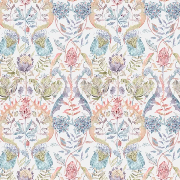 Colscott Fabric - Pomegranate by multicolour botanical printed fabric from Voyage Maison