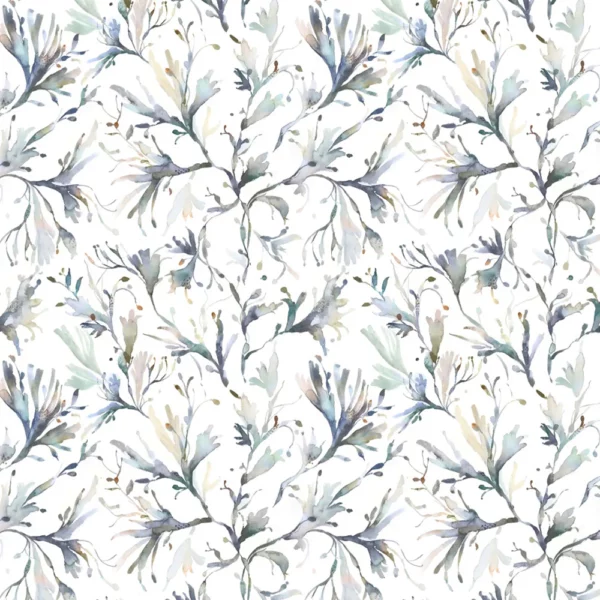 Seaweed Fabric - Slate by black-grey botanical cotton fabric from Voyage Maison