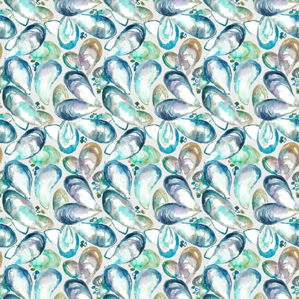 Mussel Shells Fabric - Marine by blue animal cotton fabric from Voyage Maison