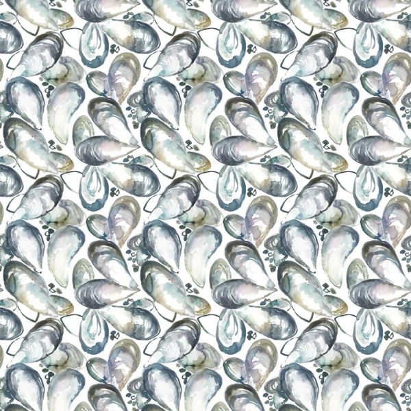 Mussel Shells Fabric - Slate by black-grey animal cotton fabric from Voyage Maison