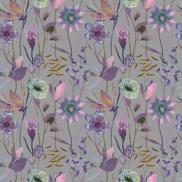 black-grey botanical cotton fabric from Voyage Maison