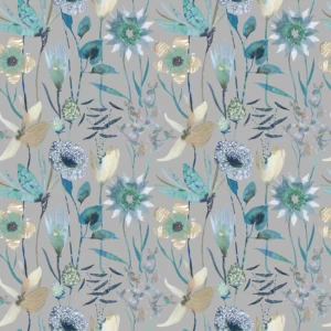 black-grey botanical cotton fabric from Voyage Maison