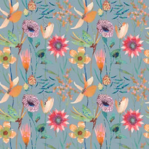 blue botanical cotton fabric from Voyage Maison