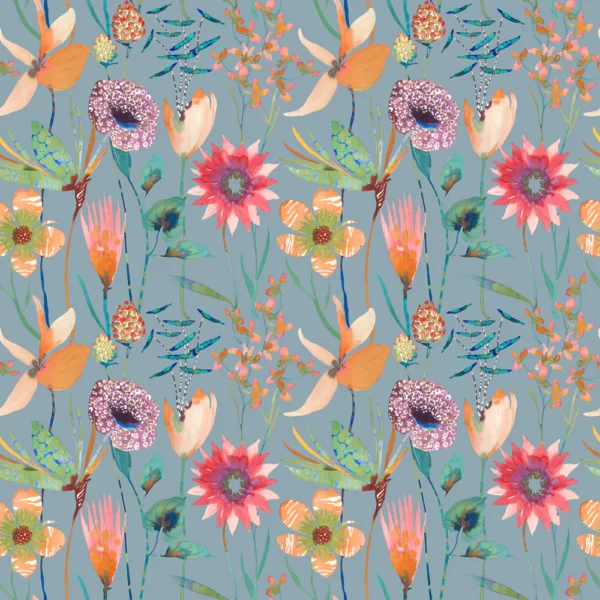 Oceania Fabric - Robins Egg by blue botanical cotton fabric from Voyage Maison