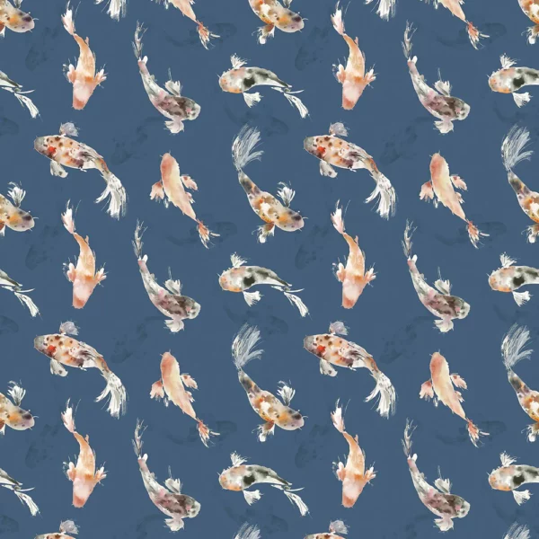 Koi Carp Fabric - Cobalt by blue animal printed fabric from Voyage Maison