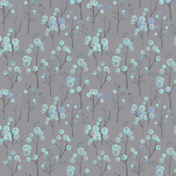 Ichiyo Blossom Fabric - Aqua by black-grey botanical cotton fabric from Voyage Maison