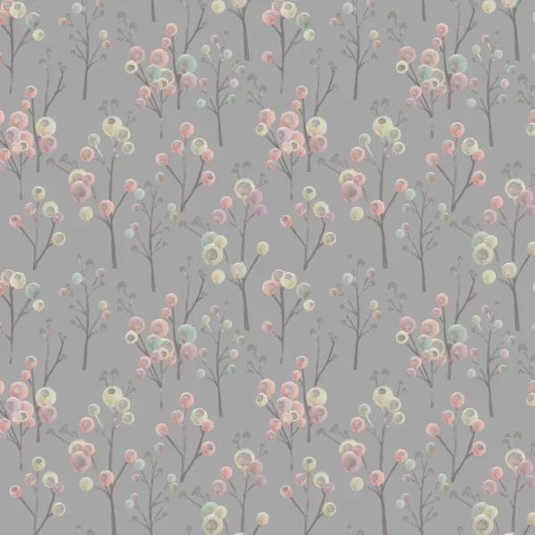 Ichiyo Blossom Fabric - Granite by black-grey botanical cotton fabric from Voyage Maison