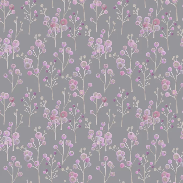 Ichiyo Blossom Fabric - Violet by black-grey botanical cotton fabric from Voyage Maison
