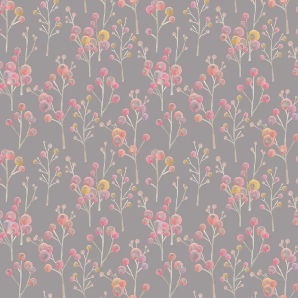 Ichiyo Blossom Fabric - Mulberry by black-grey botanical cotton fabric from Voyage Maison