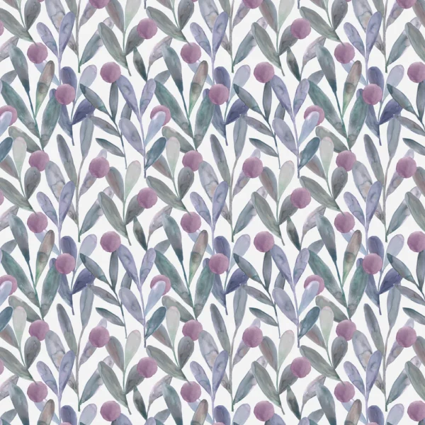 purple botanical cotton fabric from Voyage Maison